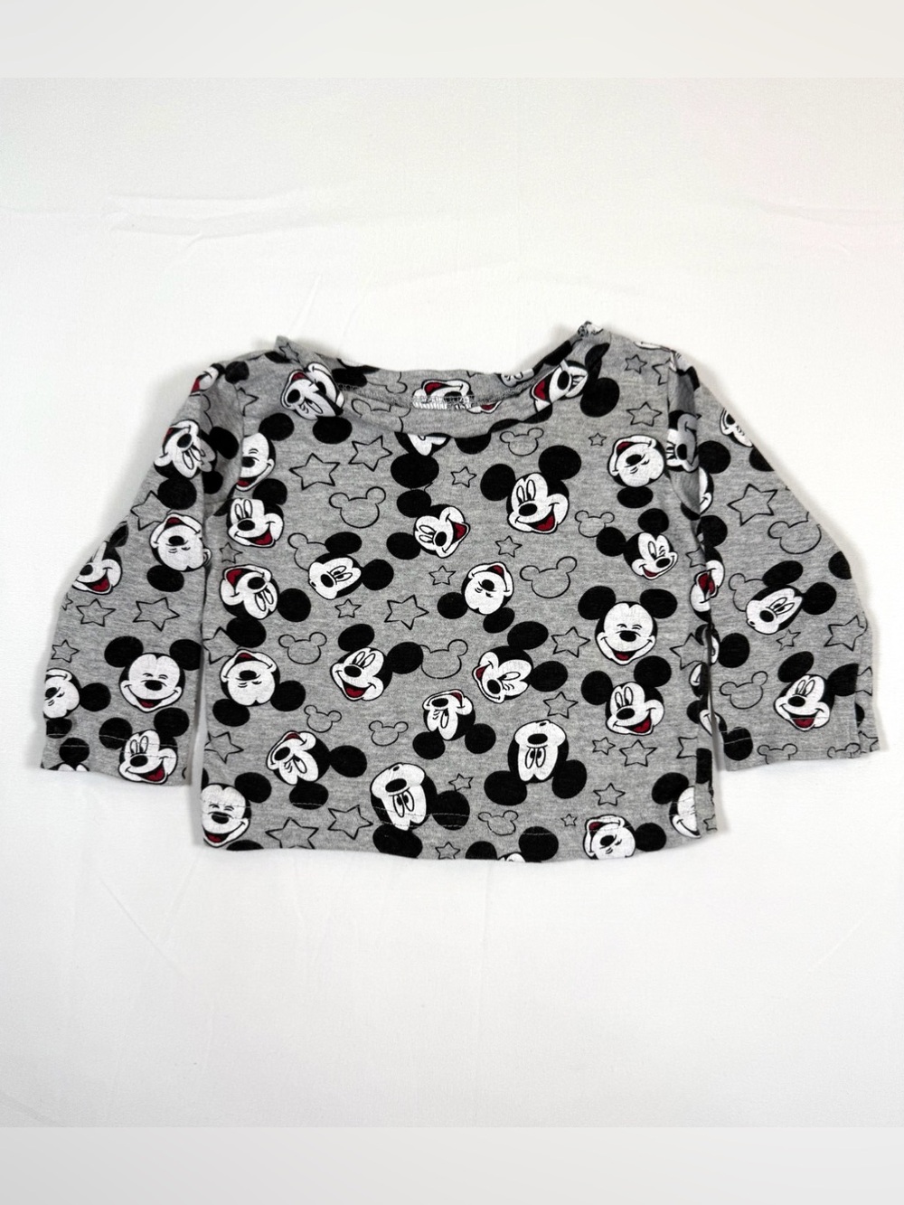 DISNEY‎ BABY Mickey Mouse Allover Print Long Sleeve T-Shirt Gray 0-3 Months